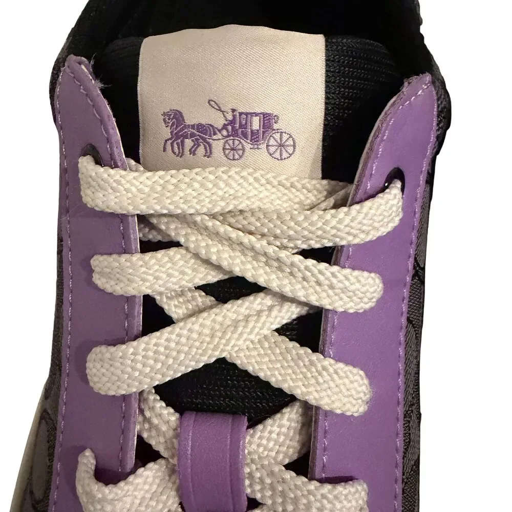 Coach Clip Sneakers Mens 10D Purple Black Jacquard Leather Monogram Low Top